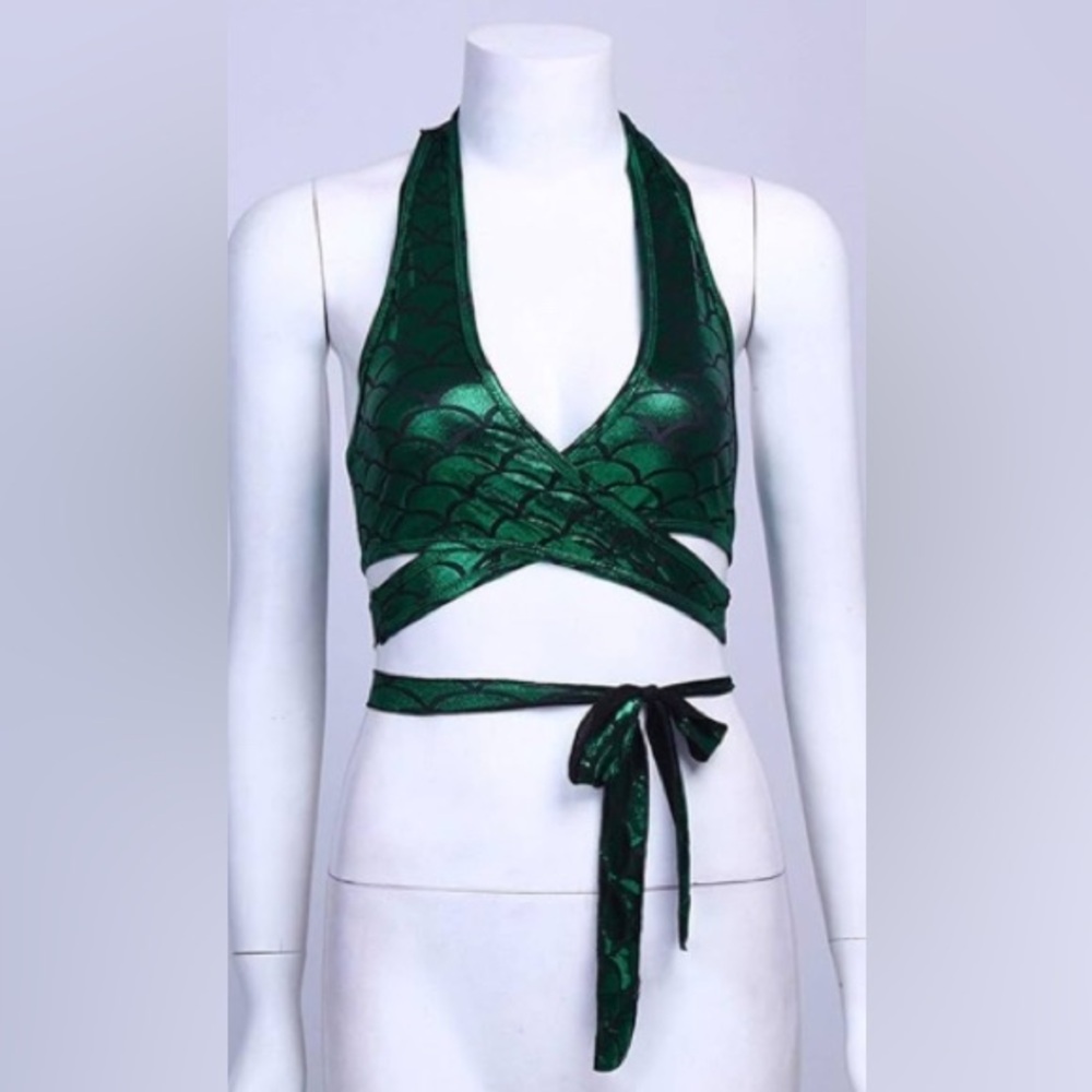 Body Shotz Mermaid Scales Green Halter Wrap Top